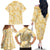 Melemele Aloha Hawaii Family Matching Off The Shoulder Long Sleeve Dress and Hawaiian Shirt Plumeria Lei With Palaka Motif - Polynesian Pride
