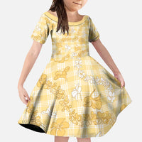 Melemele Aloha Hawaii Family Matching Off Shoulder Maxi Dress and Hawaiian Shirt Plumeria Lei With Palaka Motif - Polynesian Pride