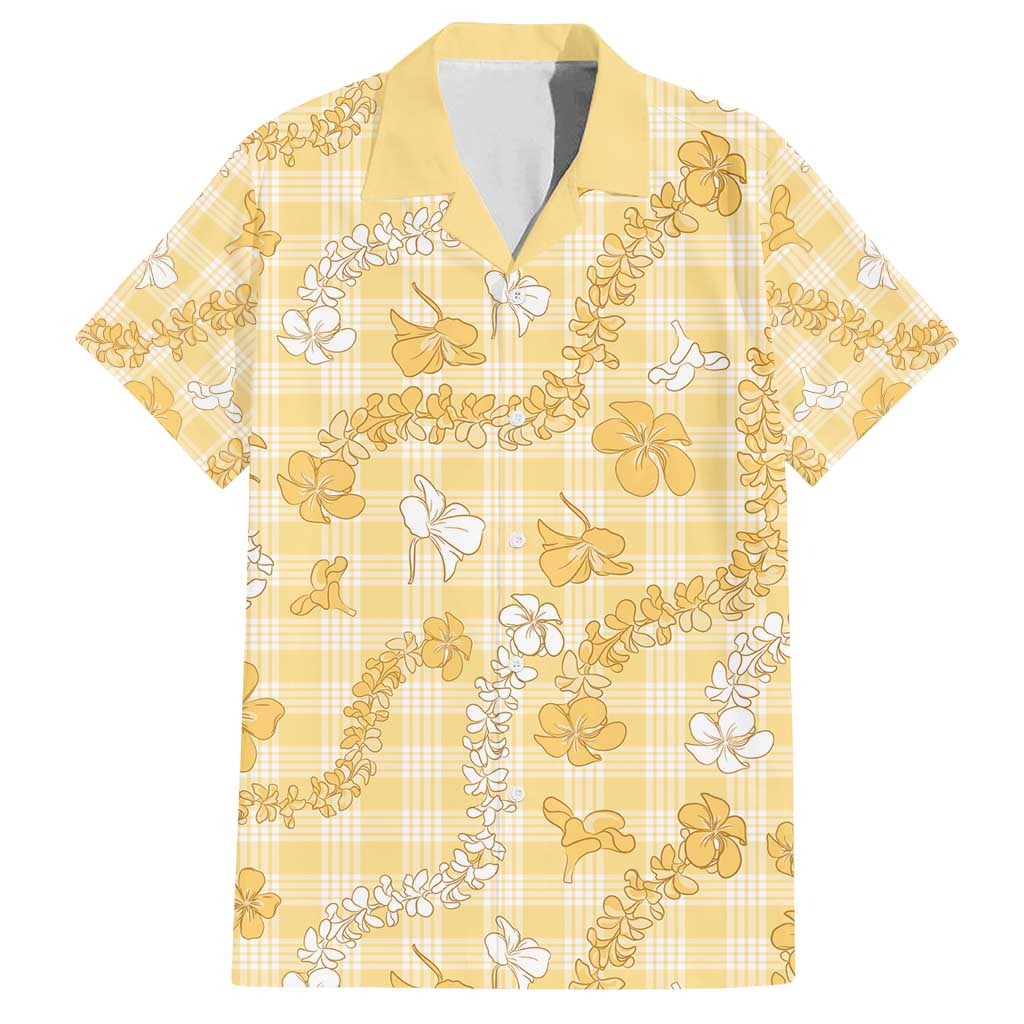 Melemele Aloha Hawaii Family Matching Off Shoulder Short Dress and Hawaiian Shirt Plumeria Lei With Palaka Motif - Polynesian Pride