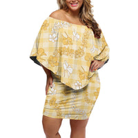 Melemele Aloha Hawaii Family Matching Off Shoulder Short Dress and Hawaiian Shirt Plumeria Lei With Palaka Motif - Polynesian Pride