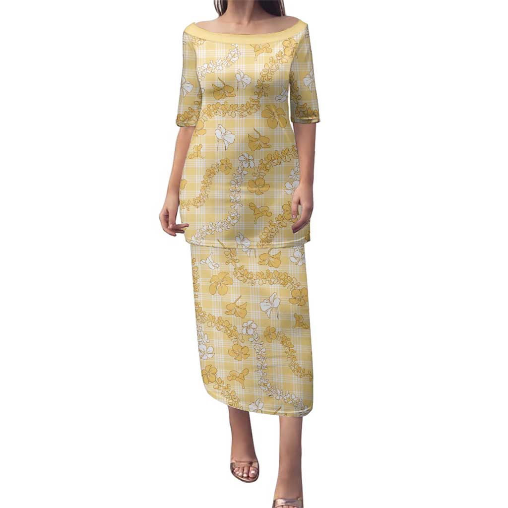 Melemele Aloha Hawaii Family Matching Puletasi and Hawaiian Shirt Plumeria Lei With Palaka Motif - Polynesian Pride