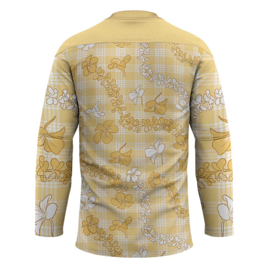 Melemele Aloha Hawaii Hockey Jersey Plumeria Lei With Palaka Motif - Polynesian Pride