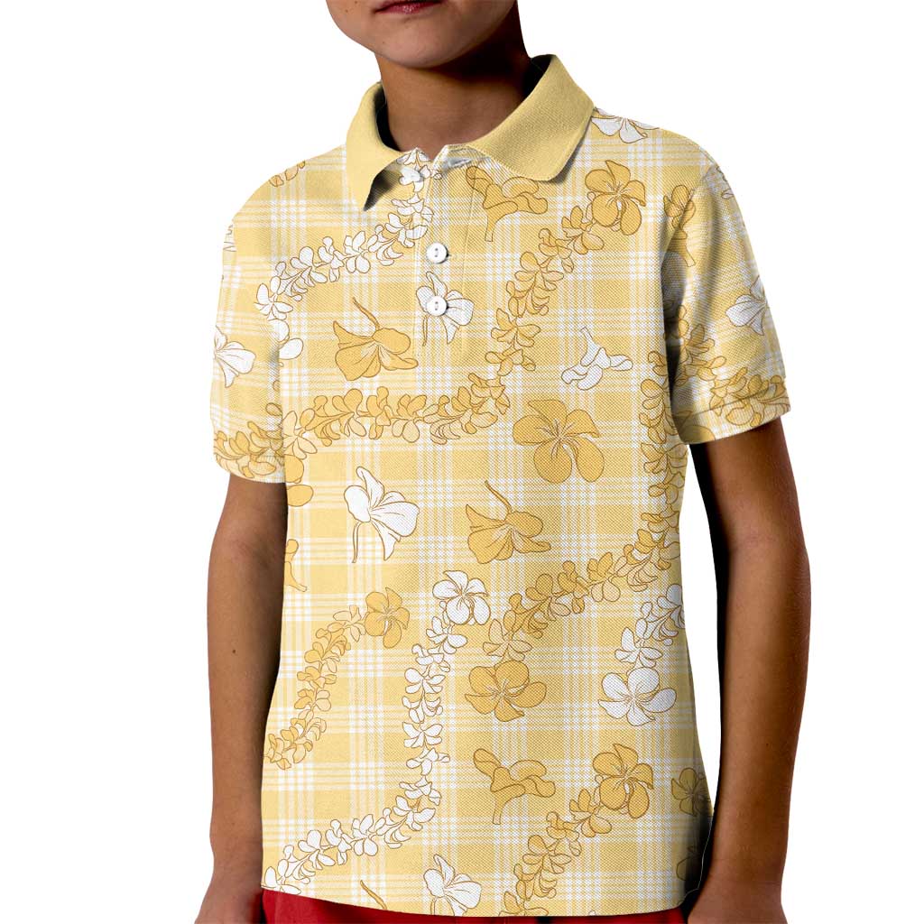 Melemele Aloha Hawaii Kid Polo Shirt Plumeria Lei With Palaka Motif LT14 Kid Yellow - Polynesian Pride