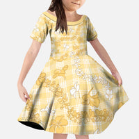 Melemele Aloha Hawaii Kid Short Sleeve Dress Plumeria Lei With Palaka Motif - Polynesian Pride