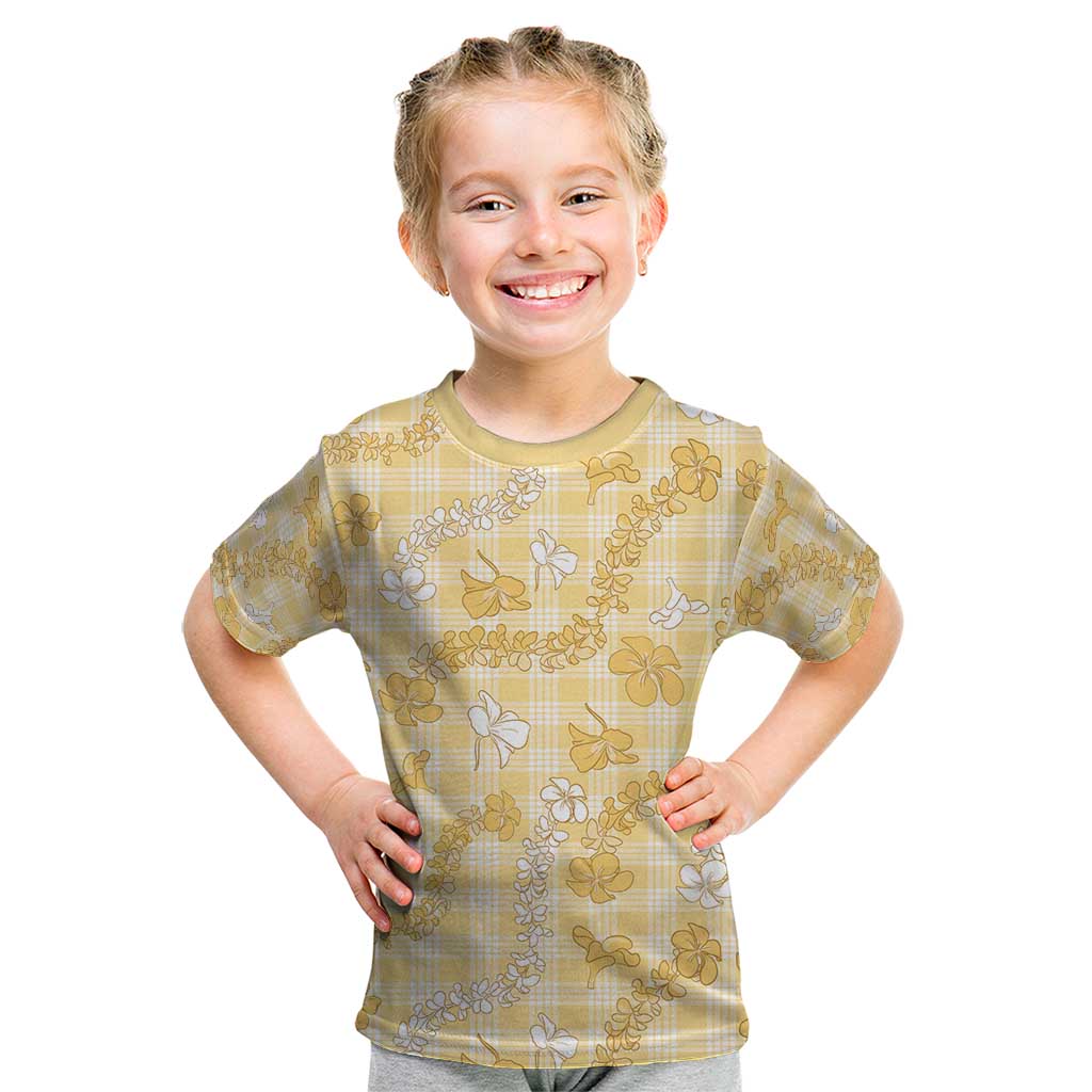 Melemele Aloha Hawaii Kid T Shirt Plumeria Lei With Palaka Motif LT14 Yellow - Polynesian Pride