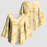 Melemele Aloha Hawaii Kimono Sleeve Blouse Plumeria Lei With Palaka Motif - Polynesian Pride