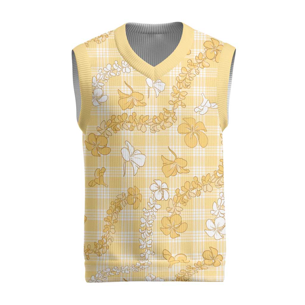 Melemele Aloha Hawaii Christmas Knitted V-Neck Vest Plumeria Lei With Palaka Motif - Polynesian Pride