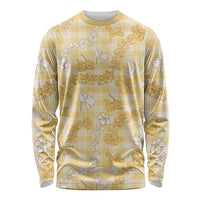Melemele Aloha Hawaii Long Sleeve Shirt Plumeria Lei With Palaka Motif LT14 Unisex Yellow - Polynesian Pride