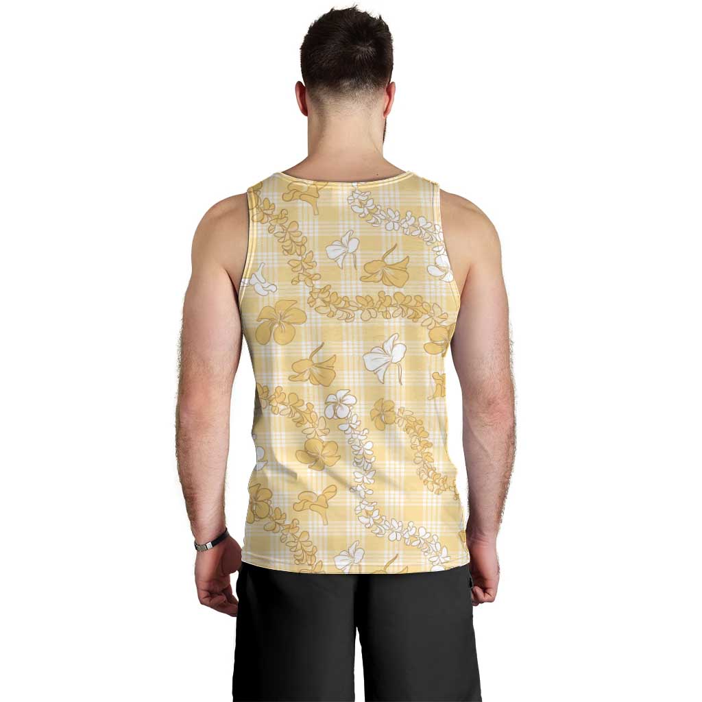 Melemele Aloha Hawaii Men Tank Top Plumeria Lei With Palaka Motif - Polynesian Pride