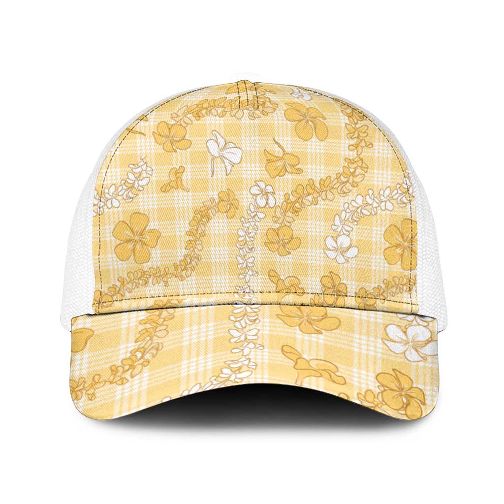 Melemele Aloha Hawaii Mesh Trucker Cap Plumeria Lei With Palaka Motif - Polynesian Pride