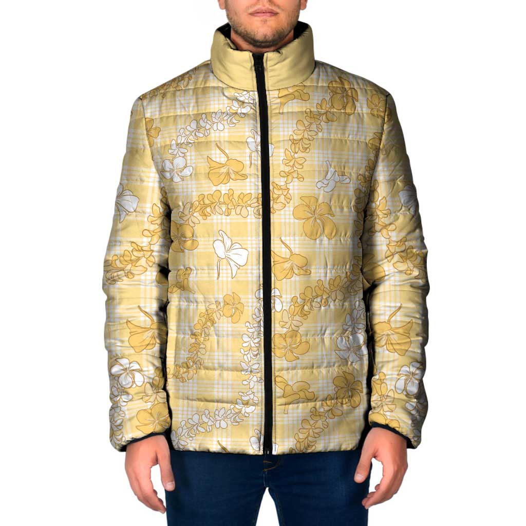 Melemele Aloha Hawaii Padded Jacket Plumeria Lei With Palaka Motif LT14 Men Yellow - Polynesian Pride