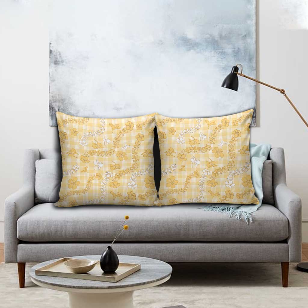 Melemele Aloha Hawaii Pillow Cover Plumeria Lei With Palaka Motif - Polynesian Pride