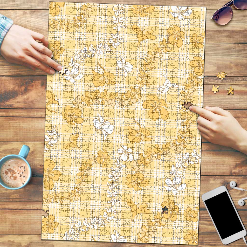 Melemele Aloha Hawaii Puzzle Plumeria Lei With Palaka Motif LT14 Yellow - Polynesian Pride