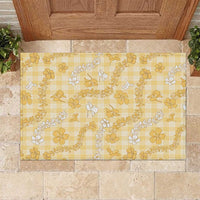 Melemele Aloha Hawaii Rubber Doormat Plumeria Lei With Palaka Motif LT14 Yellow - Polynesian Pride
