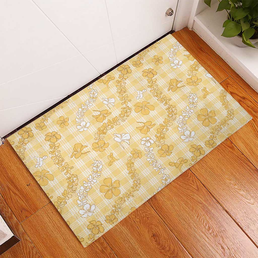Melemele Aloha Hawaii Rubber Doormat Plumeria Lei With Palaka Motif LT14 - Polynesian Pride