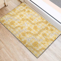 Melemele Aloha Hawaii Rubber Doormat Plumeria Lei With Palaka Motif LT14 - Polynesian Pride