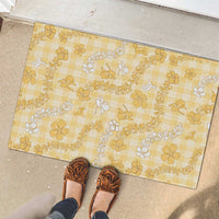 Melemele Aloha Hawaii Rubber Doormat Plumeria Lei With Palaka Motif LT14 - Polynesian Pride