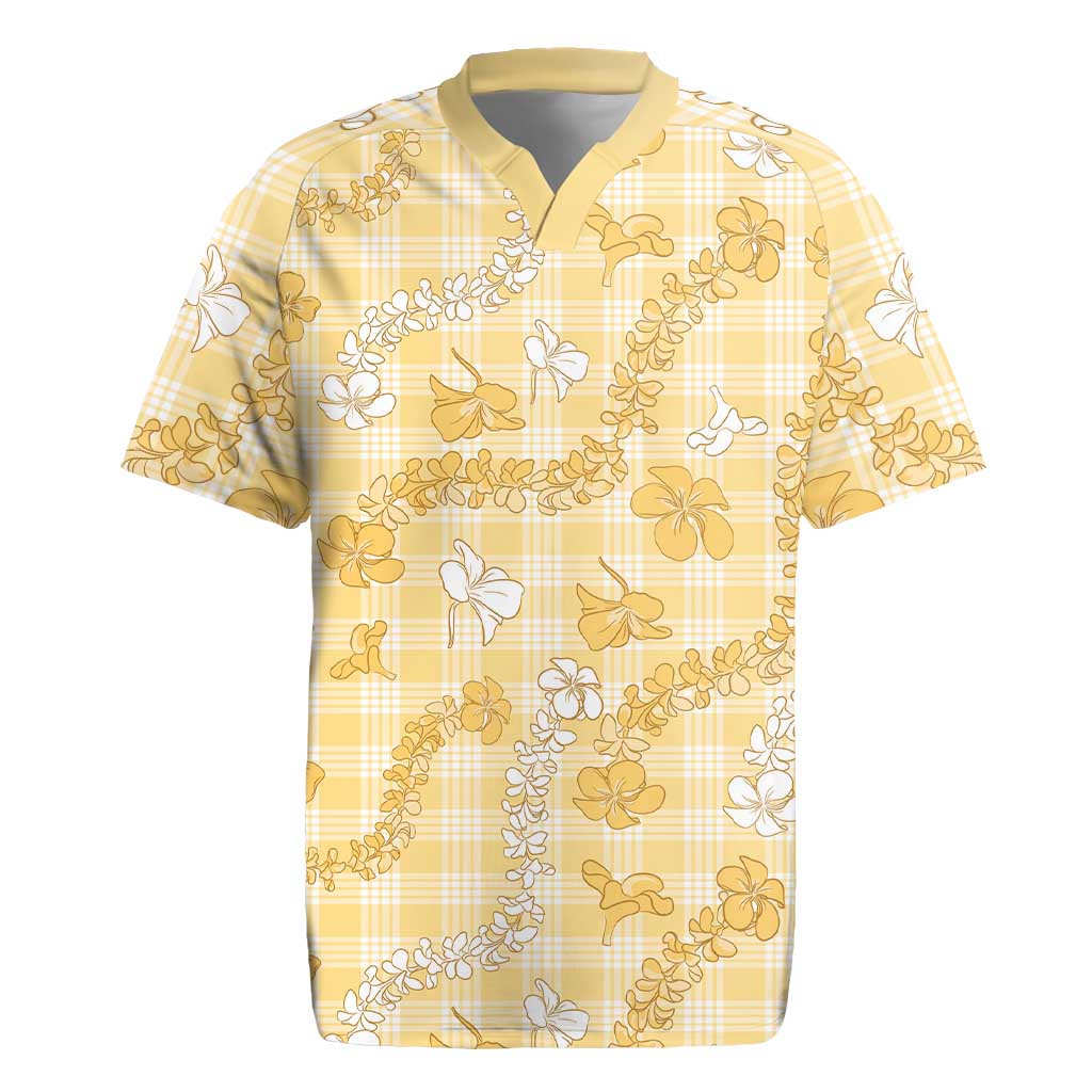 Melemele Aloha Hawaii Rugby Jersey Plumeria Lei With Palaka Motif LT14 Yellow - Polynesian Pride