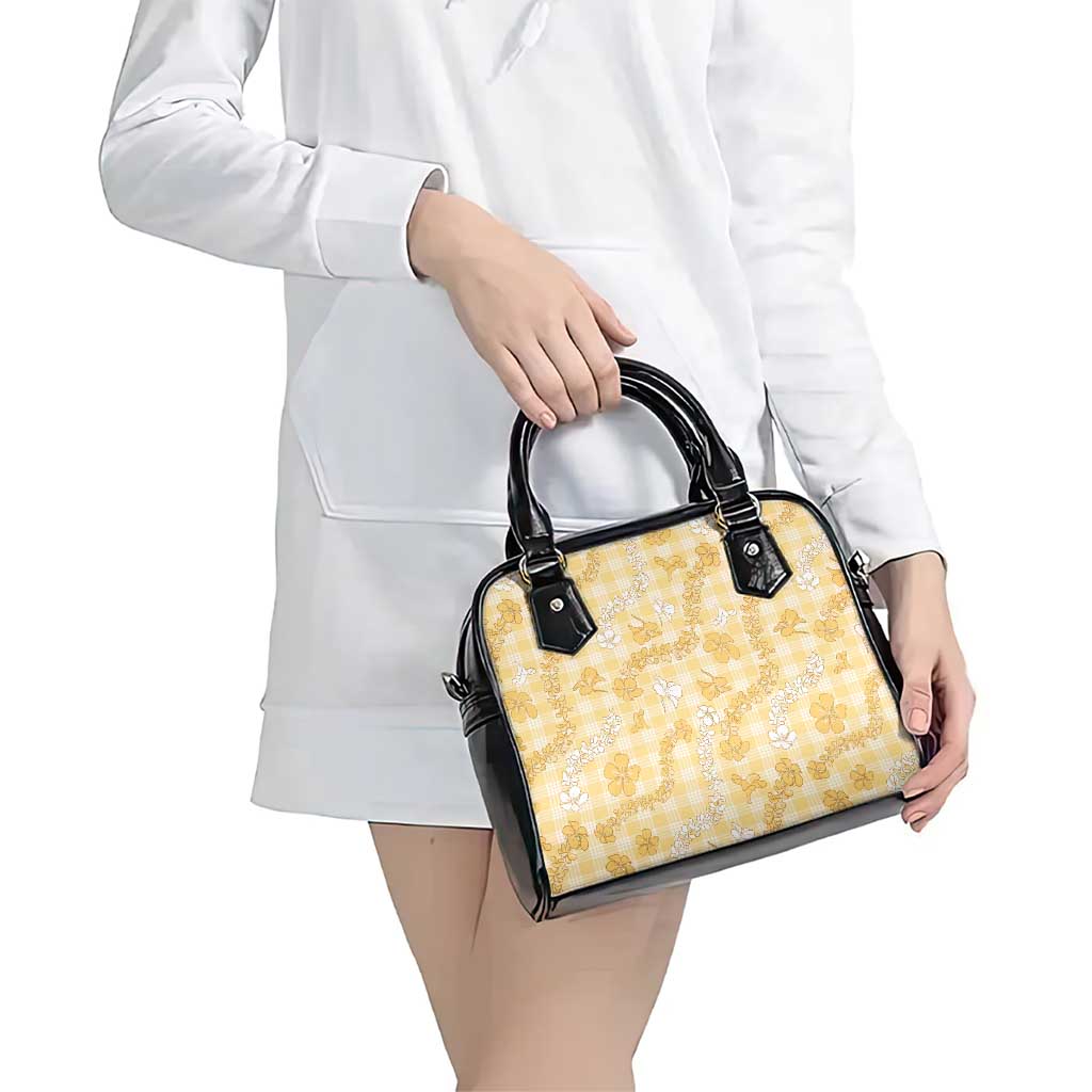 Melemele Aloha Hawaii Shoulder Handbag Plumeria Lei With Palaka Motif - Polynesian Pride