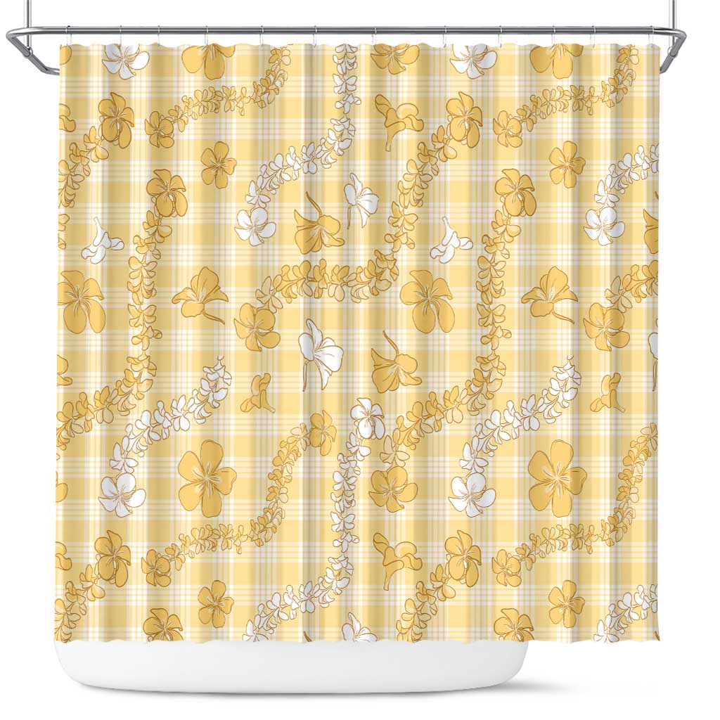 Melemele Aloha Hawaii Shower Curtain Plumeria Lei With Palaka Motif - Polynesian Pride