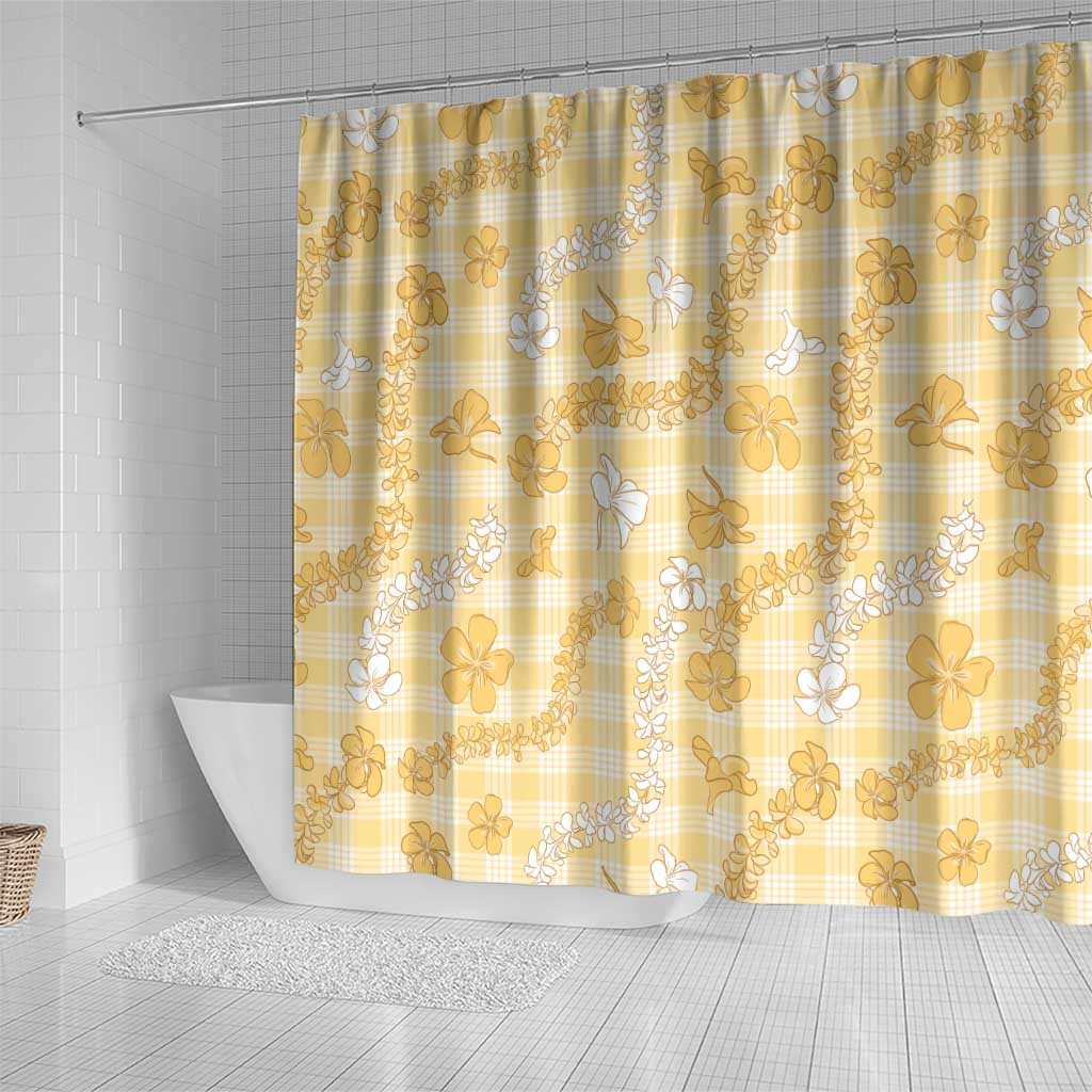 Melemele Aloha Hawaii Shower Curtain Plumeria Lei With Palaka Motif - Polynesian Pride