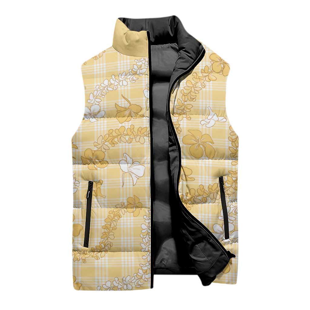 Melemele Aloha Hawaii Sleeveless Puffer Jacket Plumeria Lei With Palaka Motif LT14 - Polynesian Pride