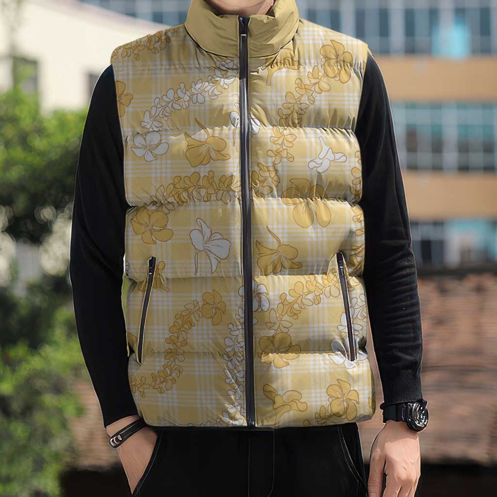 Melemele Aloha Hawaii Sleeveless Puffer Jacket Plumeria Lei With Palaka Motif LT14 - Polynesian Pride
