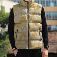 Melemele Aloha Hawaii Sleeveless Puffer Jacket Plumeria Lei With Palaka Motif LT14 - Polynesian Pride