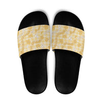 Melemele Aloha Hawaii Slide Sandals Plumeria Lei With Palaka Motif LT14 Yellow - Polynesian Pride