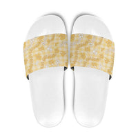 Melemele Aloha Hawaii Slide Sandals Plumeria Lei With Palaka Motif LT14 Yellow - Polynesian Pride