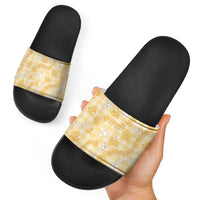 Melemele Aloha Hawaii Slide Sandals Plumeria Lei With Palaka Motif LT14 - Polynesian Pride