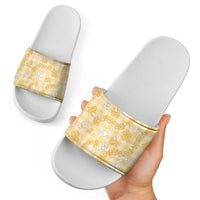 Melemele Aloha Hawaii Slide Sandals Plumeria Lei With Palaka Motif LT14 - Polynesian Pride