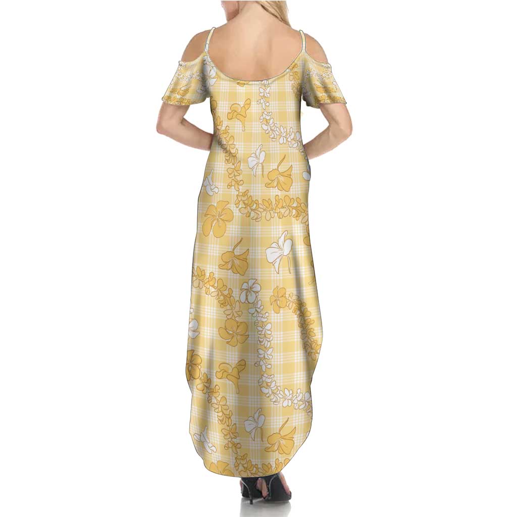 Melemele Aloha Hawaii Summer Maxi Dress Plumeria Lei With Palaka Motif - Polynesian Pride