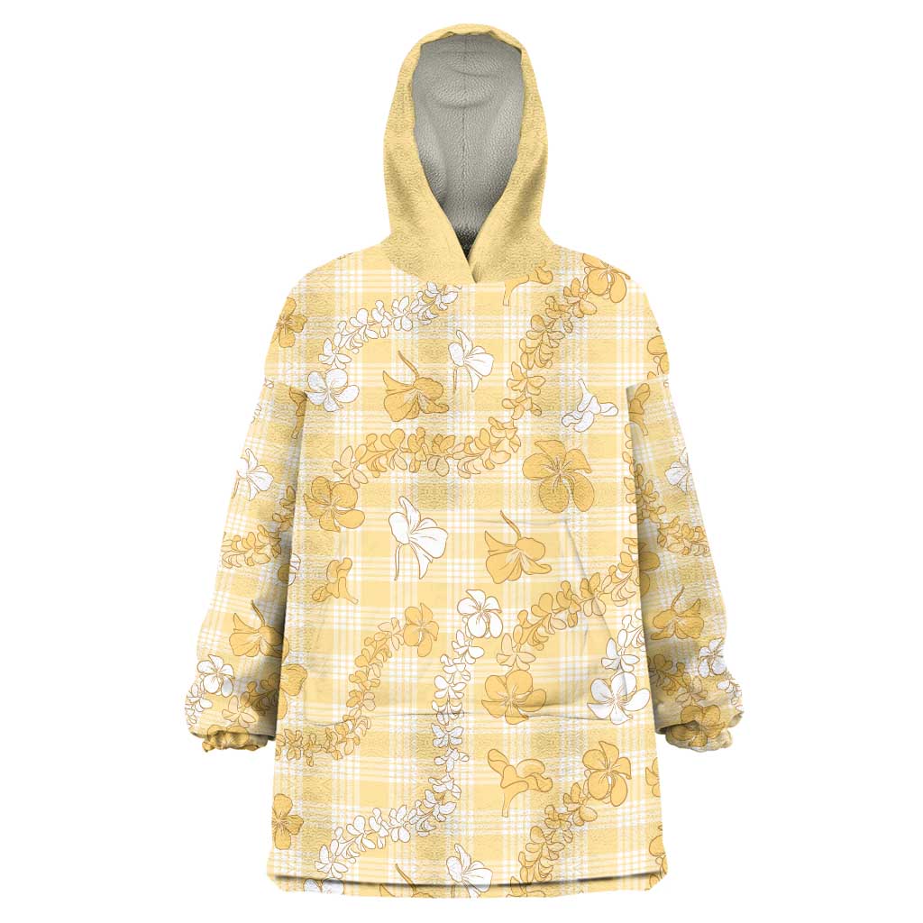 Melemele Aloha Hawaii Wearable Blanket Hoodie Plumeria Lei With Palaka Motif LT14 One Size Yellow - Polynesian Pride