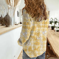 Melemele Aloha Hawaii Women Casual Shirt Plumeria Lei With Palaka Motif - Polynesian Pride