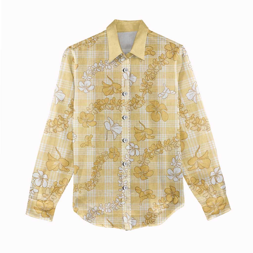 Melemele Aloha Hawaii Women Casual Shirt Plumeria Lei With Palaka Motif - Polynesian Pride