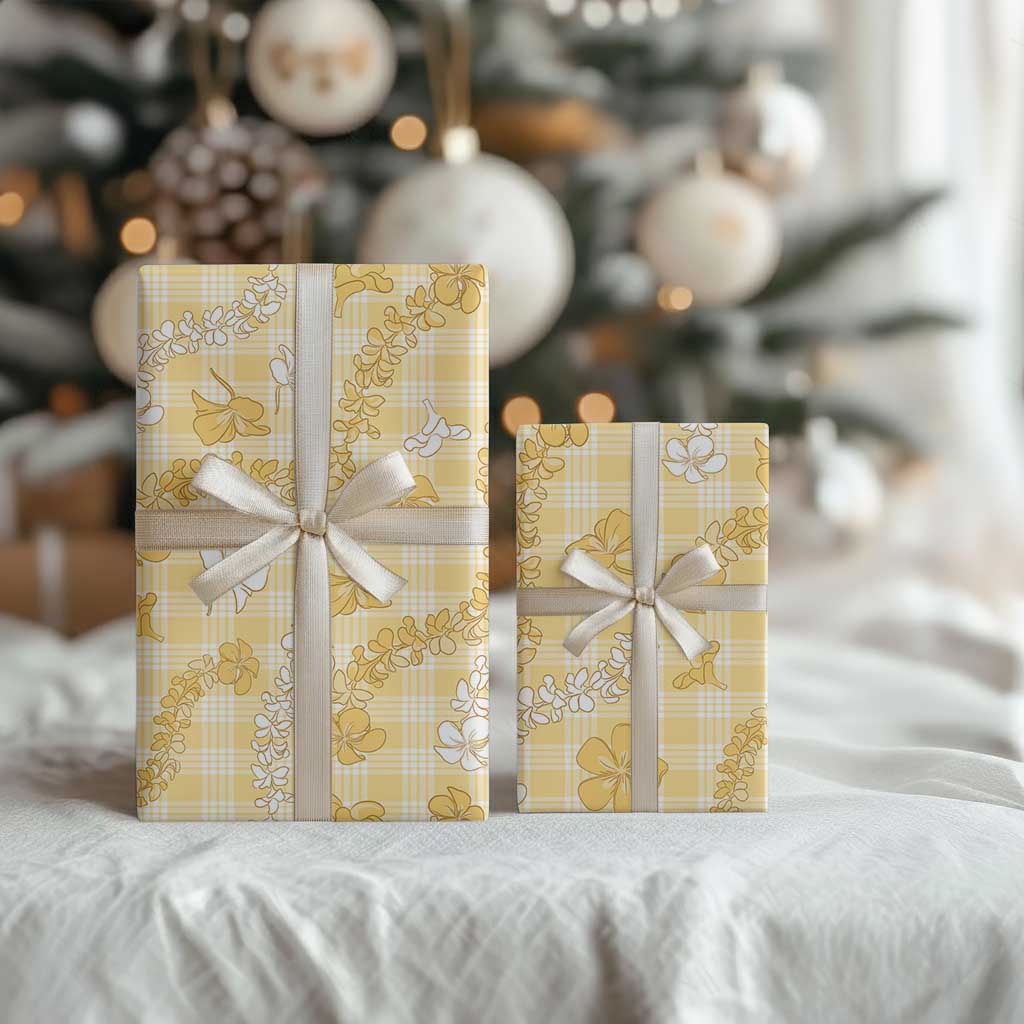 Melemele Aloha Hawaii Wrapping Paper Plumeria Lei With Palaka Motif - Polynesian Pride