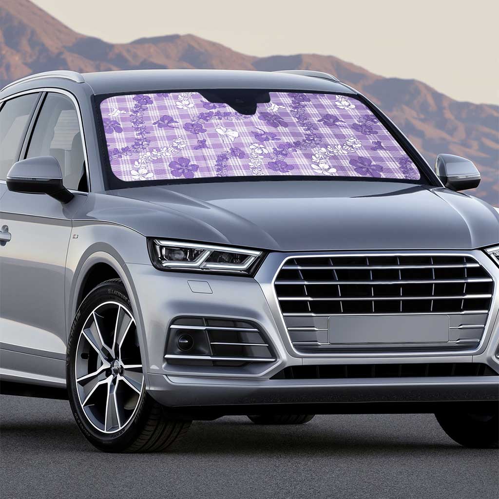 Poni Aloha Hawaii Auto Sun Shade Plumeria Lei With Palaka Motif - Polynesian Pride