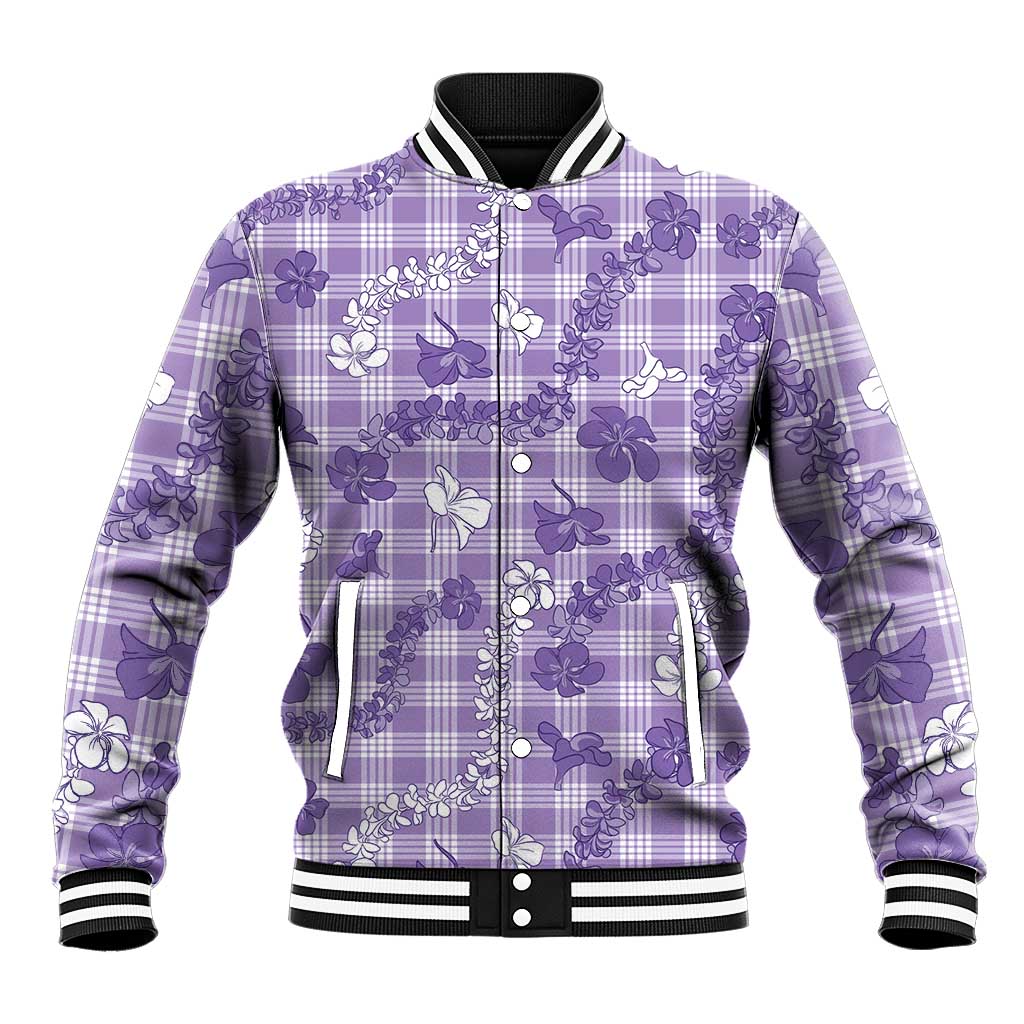 Poni Aloha Hawaii Baseball Jacket Plumeria Lei With Palaka Motif LT14 Unisex Purple - Polynesian Pride