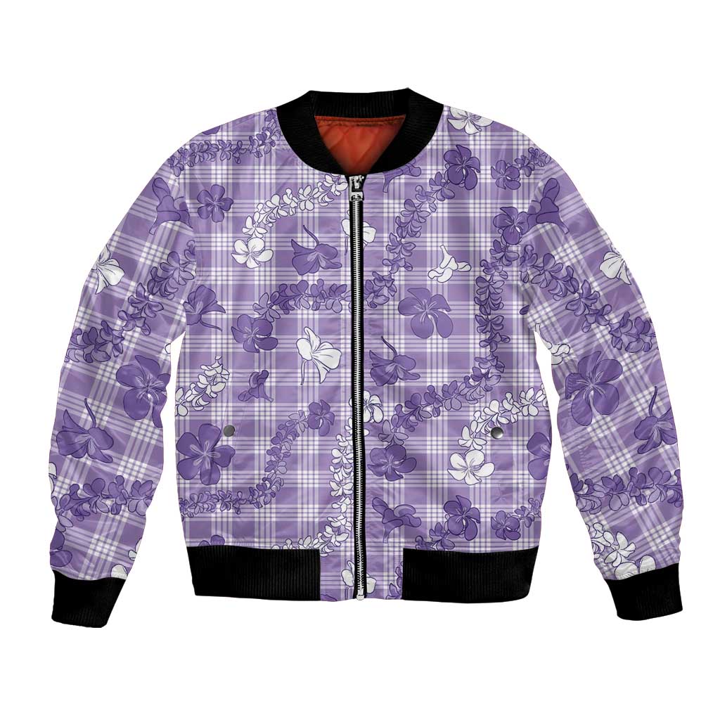 Poni Aloha Hawaii Bomber Jacket Plumeria Lei With Palaka Motif LT14 Unisex Purple - Polynesian Pride