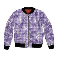 Poni Aloha Hawaii Bomber Jacket Plumeria Lei With Palaka Motif LT14 Unisex Purple - Polynesian Pride
