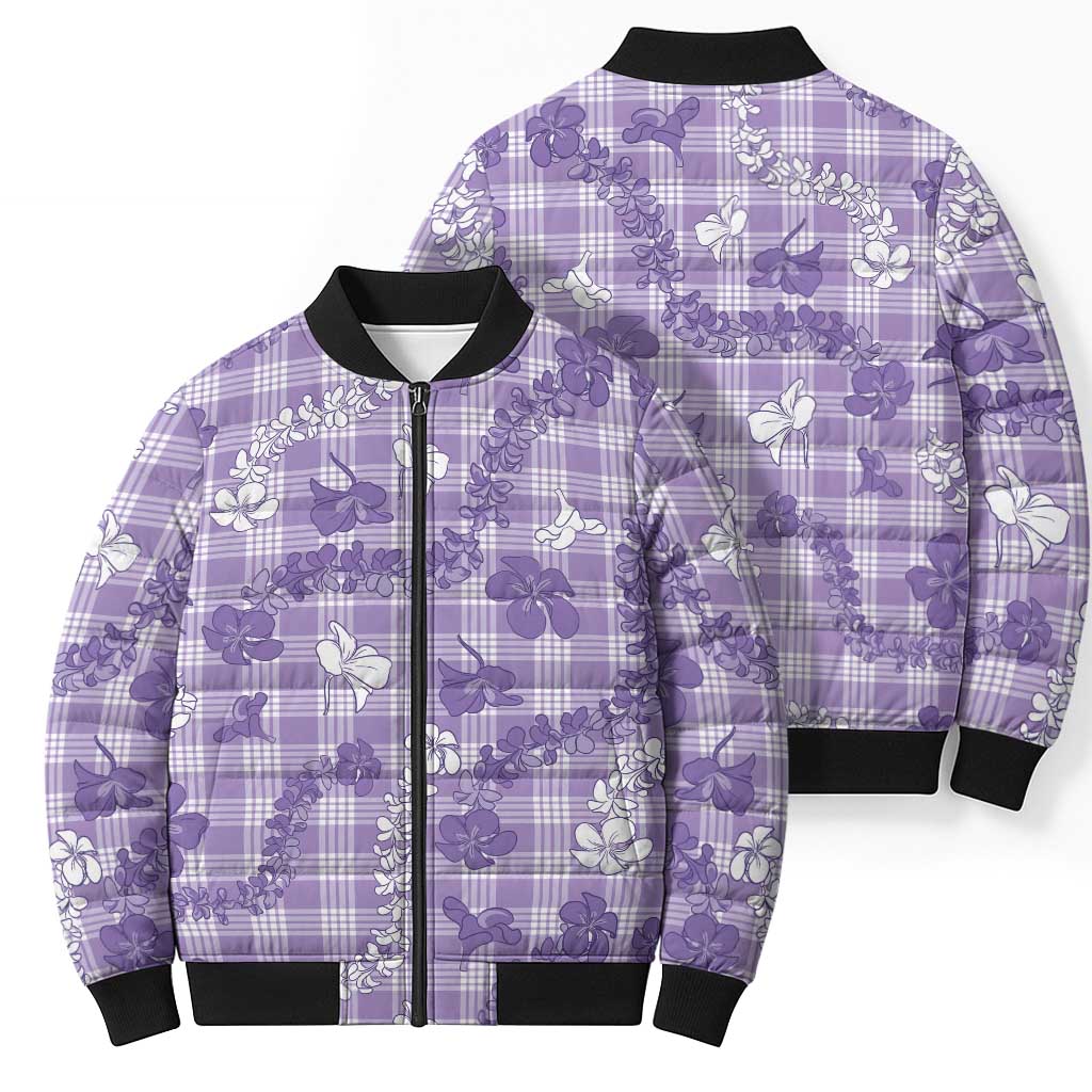 Poni Aloha Hawaii Bomber Puffer Jacket Plumeria Lei With Palaka Motif - Polynesian Pride