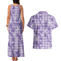 Poni Aloha Hawaii Couples Matching Tank Maxi Dress and Hawaiian Shirt Plumeria Lei With Palaka Motif - Polynesian Pride