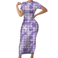 Poni Aloha Hawaii Family Matching Short Sleeve Bodycon Dress and Hawaiian Shirt Plumeria Lei With Palaka Motif - Polynesian Pride