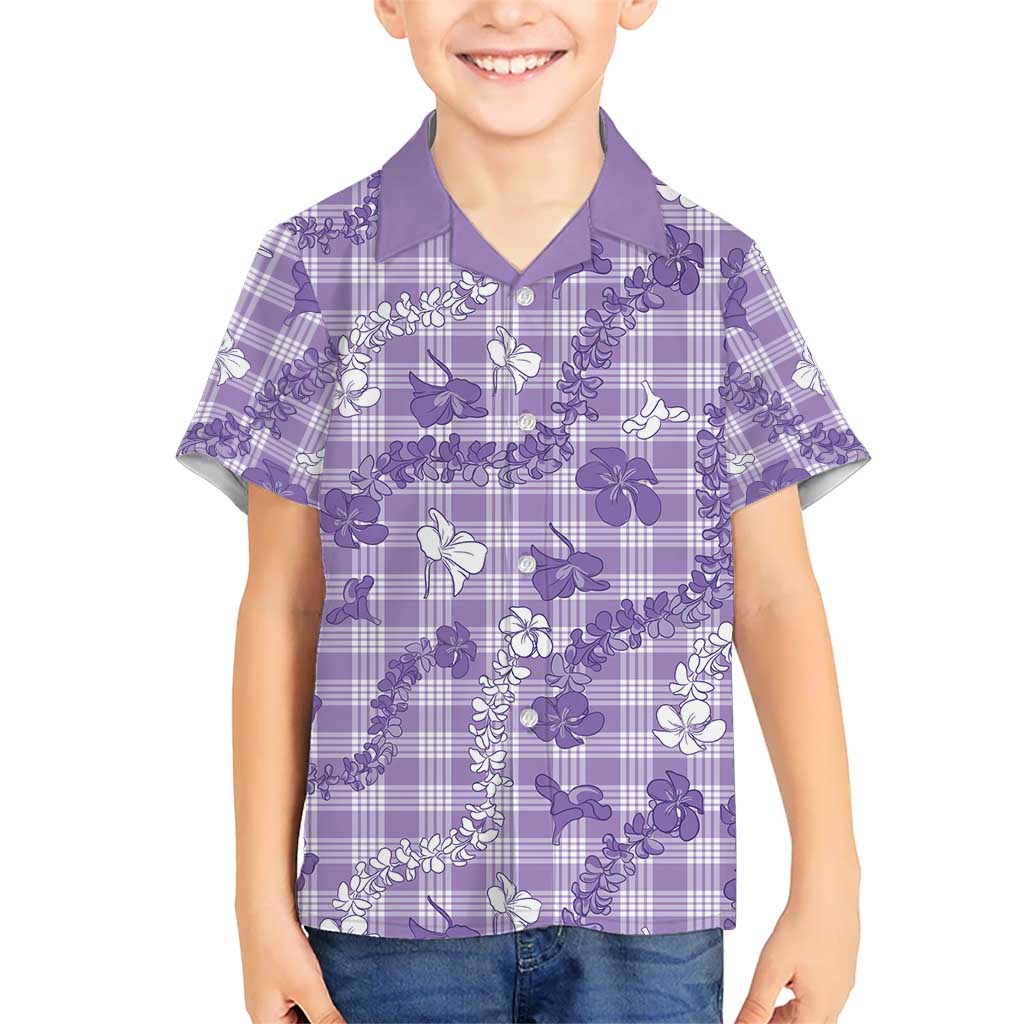 Poni Aloha Hawaii Kid Hawaiian Shirt Plumeria Lei With Palaka Motif LT14 Kid Purple - Polynesian Pride