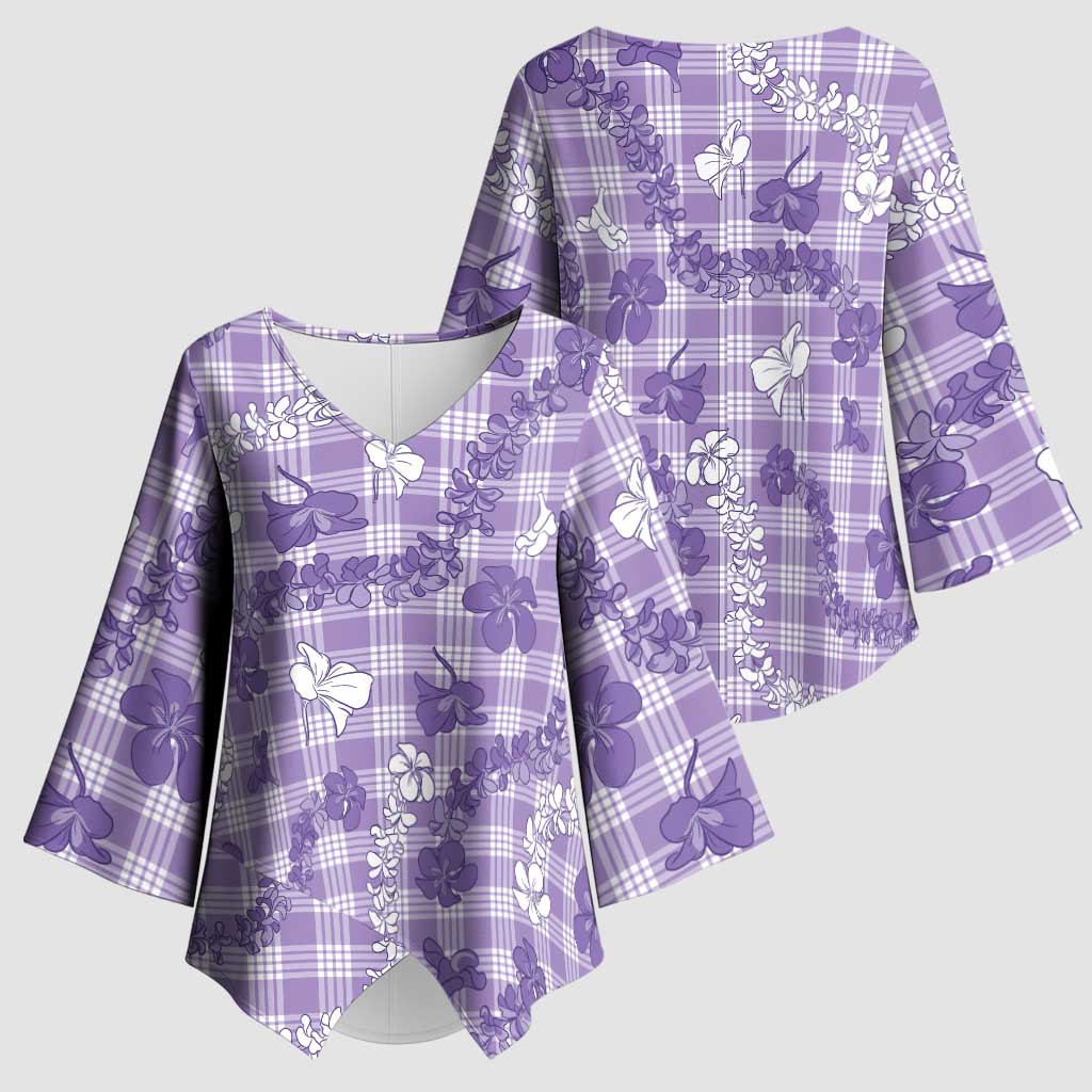 Poni Aloha Hawaii Kimono Sleeve Blouse Plumeria Lei With Palaka Motif - Polynesian Pride