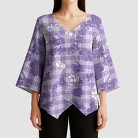 Poni Aloha Hawaii Kimono Sleeve Blouse Plumeria Lei With Palaka Motif - Polynesian Pride