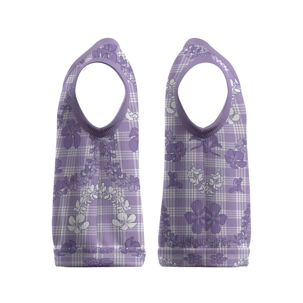 Poni Aloha Hawaii Christmas Knitted V-Neck Vest Plumeria Lei With Palaka Motif - Polynesian Pride