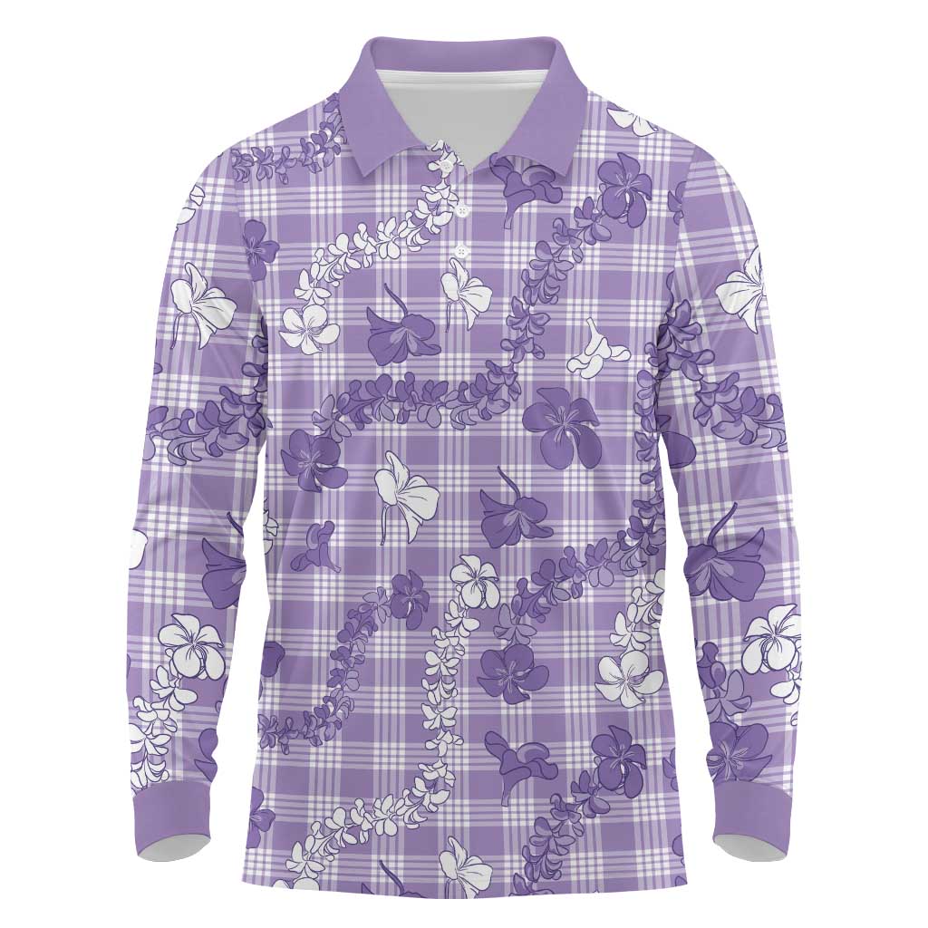 Poni Aloha Hawaii Long Sleeve Polo Shirt Plumeria Lei With Palaka Motif - Polynesian Pride