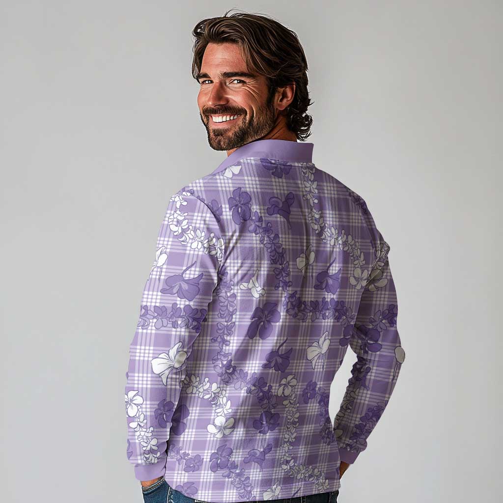 Poni Aloha Hawaii Long Sleeve Polo Shirt Plumeria Lei With Palaka Motif - Polynesian Pride